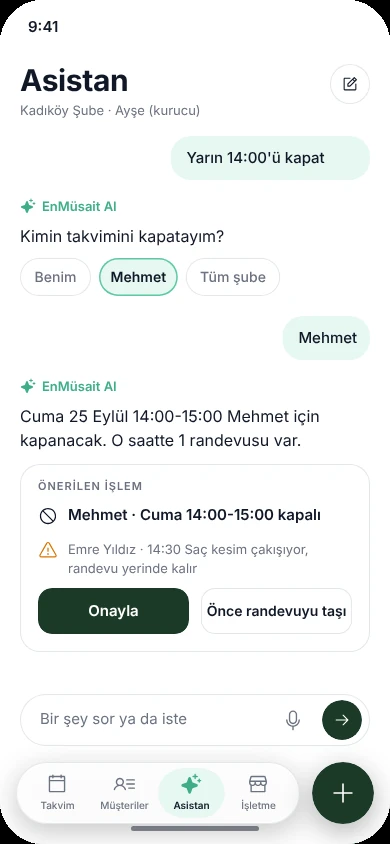 Asistanın işlem öncesi onay kartı
