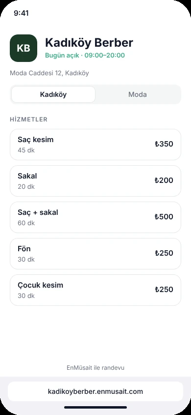 İşletmeye özel online randevu sayfası