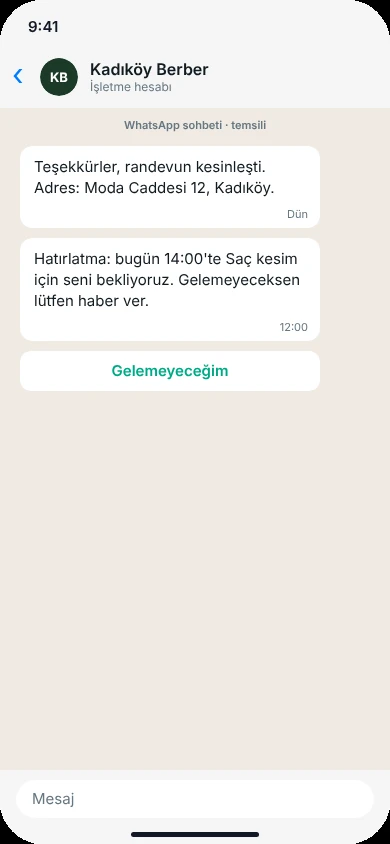 WhatsApp otomatik randevu hatırlatması