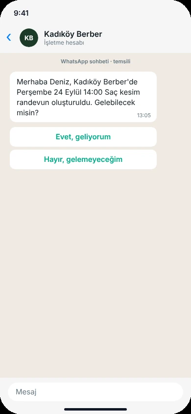 WhatsApp randevu onay mesajı